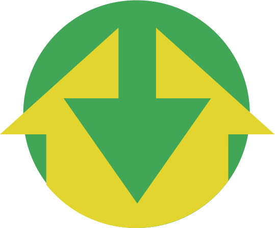 Twee pijlen die in tegengestelde richting wijzen in een groene cirkel.