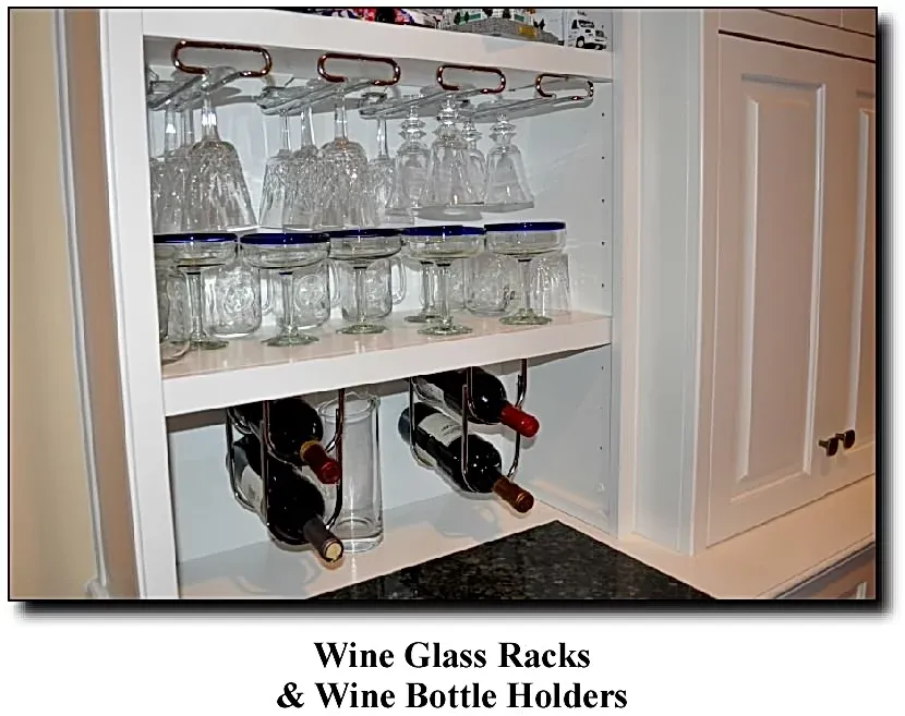 A picture of wine glass racks and wine bottle holders