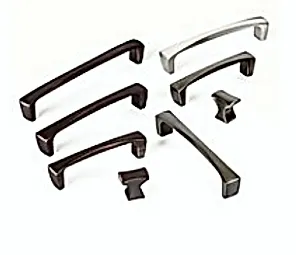 A bunch of different types of cabinet handles on a white background.