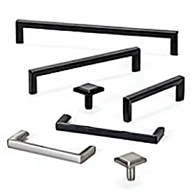 A group of cabinet handles and knobs on a white background.