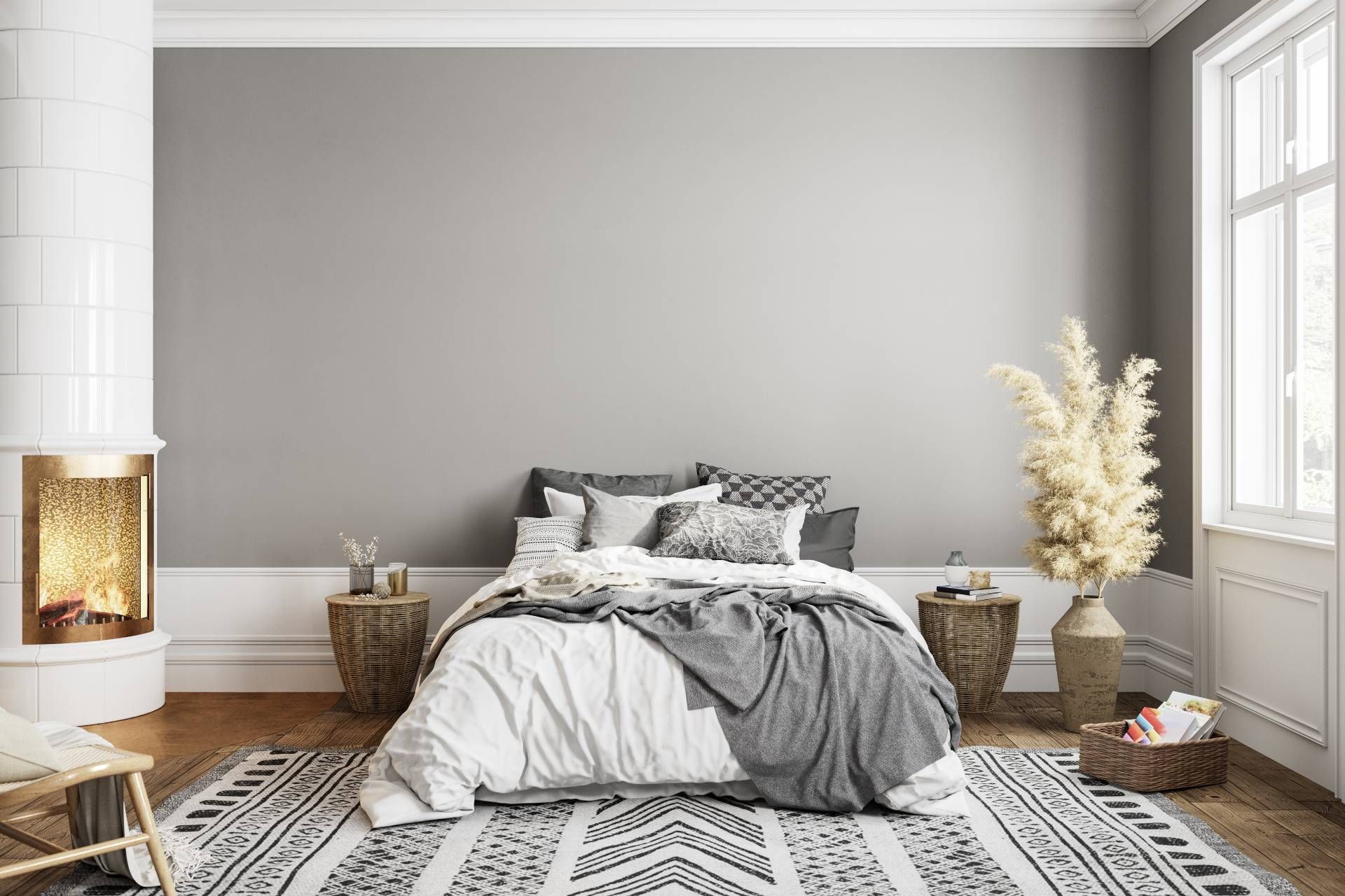 A bedroom with a fireplace and a window near Lakewood Ranch, Florida (FL)