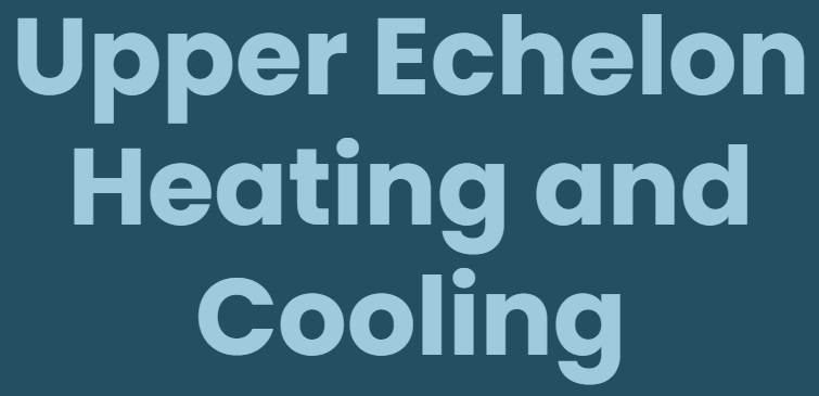 A blue background with white text that says upper echelon heating and cooling