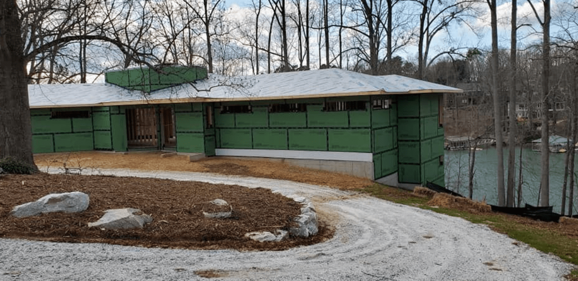 A house under construction covered