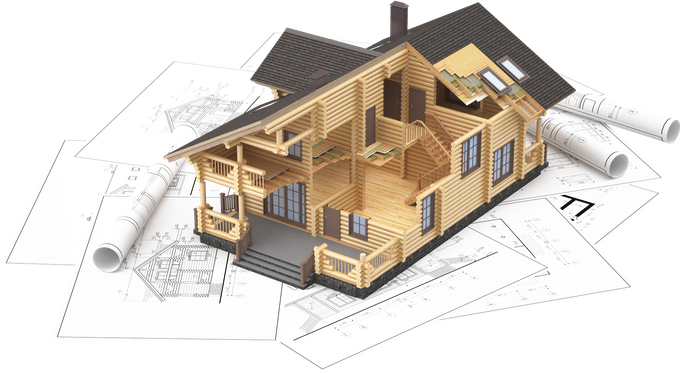 Cross-section of a wooden house