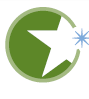 White star within a green circle, accented with a blue sparkle.