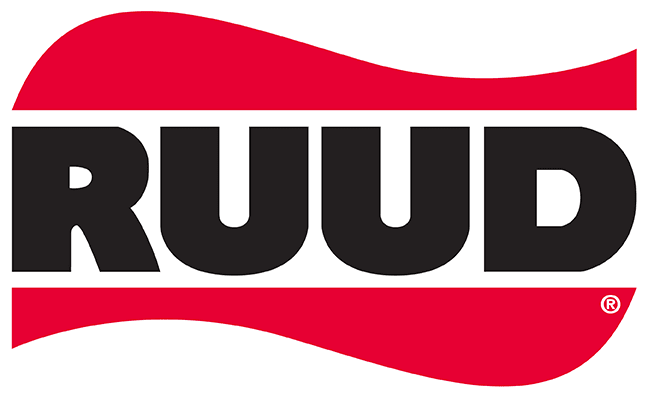 Logo for Ruud brand. Black text