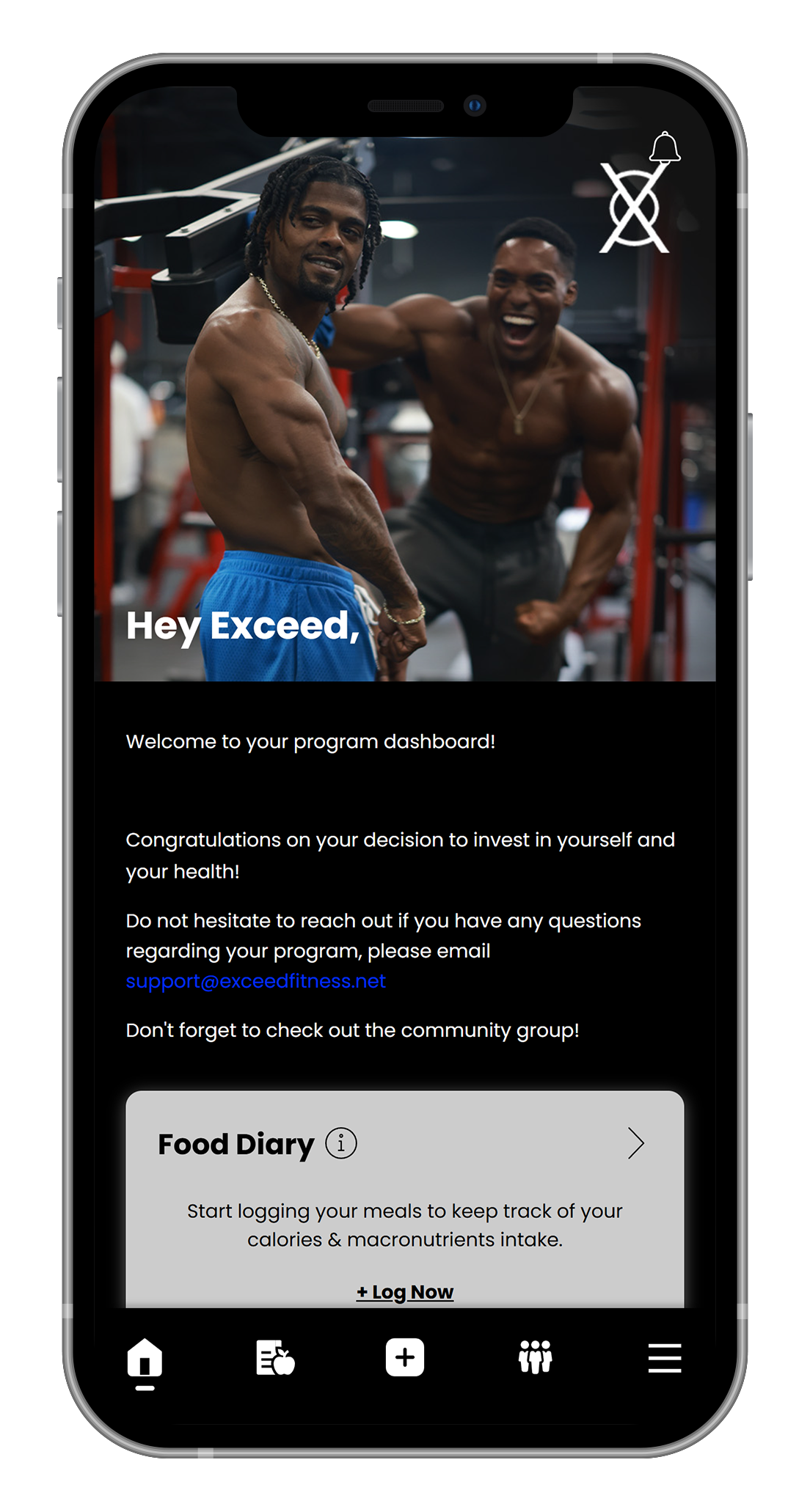 A cell phone with a picture of two muscular men on the screen.