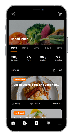 A cell phone with a meal plan app on it.