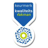 A sticker that says keurmerk kwaliteits vakman on it