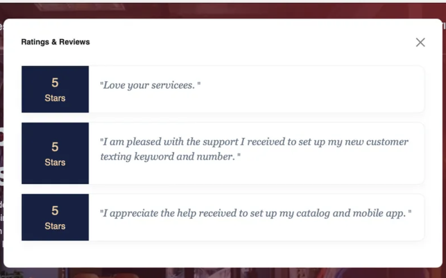 A screenshot of a website showing ratings and reviews