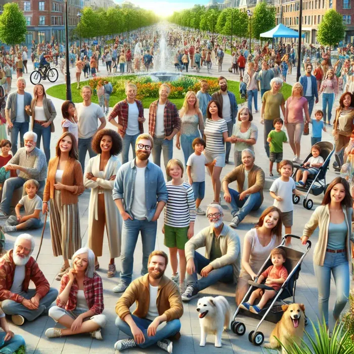A large group of people are posing for a picture in a park.