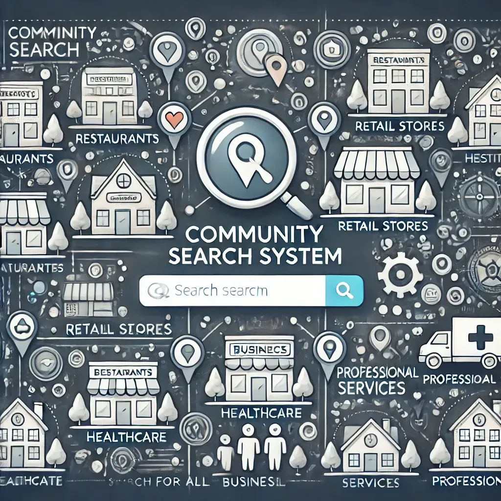 It is a community search system with a magnifying glass.