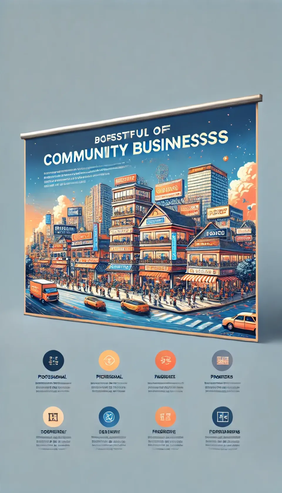 A poster with a picture of a city on it is hanging on a wall.
