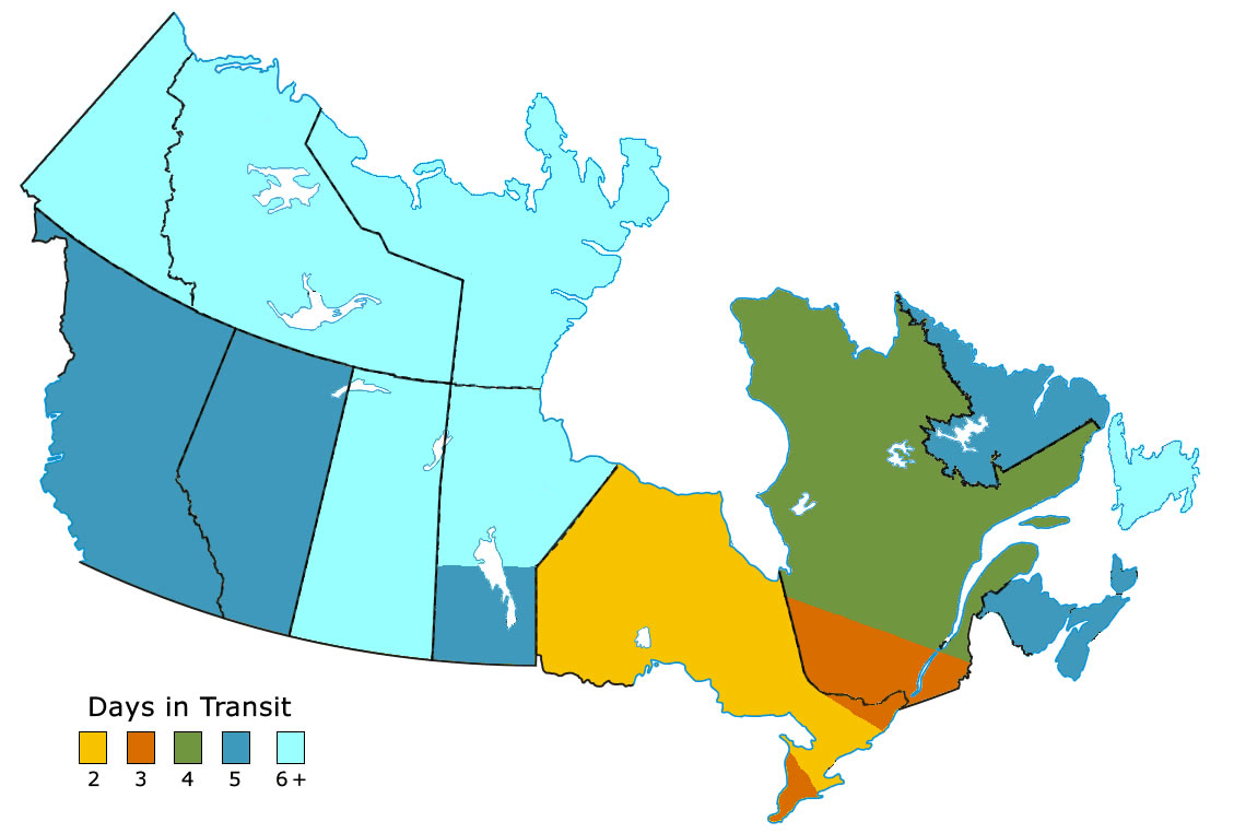 Mapa de envío de transporte en Canadá