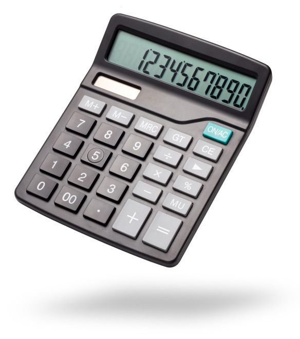 A black calculator with the numbers 1234567890 on it