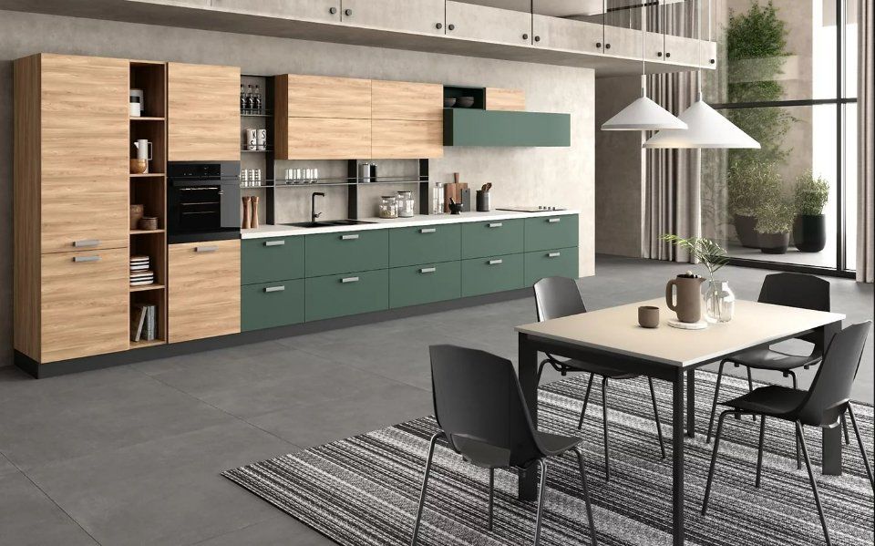 cucina in legno verde