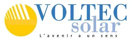 Un logo solaire voltecs avec un soleil jaune au milieu