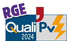 Un logo pour rge quali pv 2024 avec un éclair
