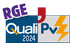 Un logo pour rge quali pv 2024 avec un éclair