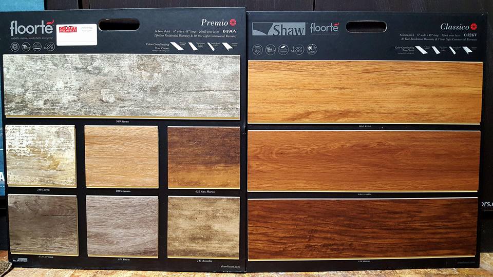 A display of different types of wood flooring