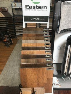 A display of hardwood flooring in a store.