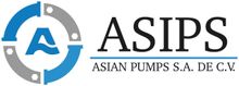 El logotipo de Asian Pumps SA de CM es azul y gris.