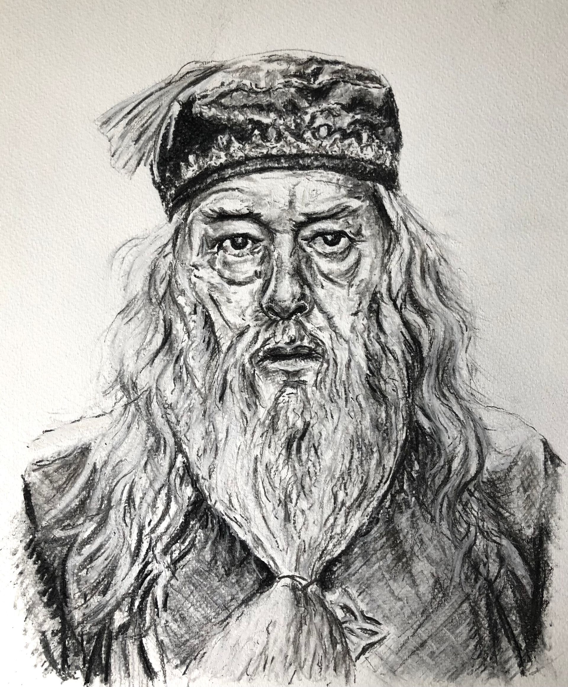 Chalk drawing of Dumbledore by Ben Mayhew