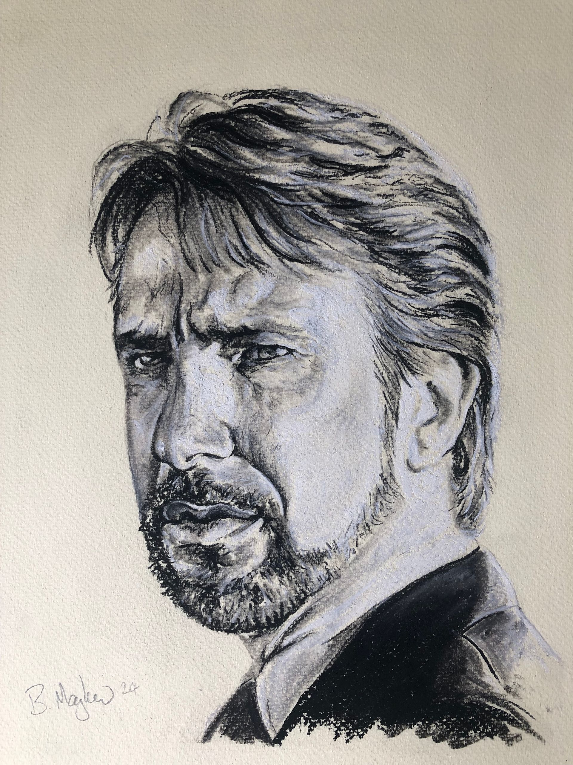 Chalk drawing of Alan Rickman by Ben Mayhew
