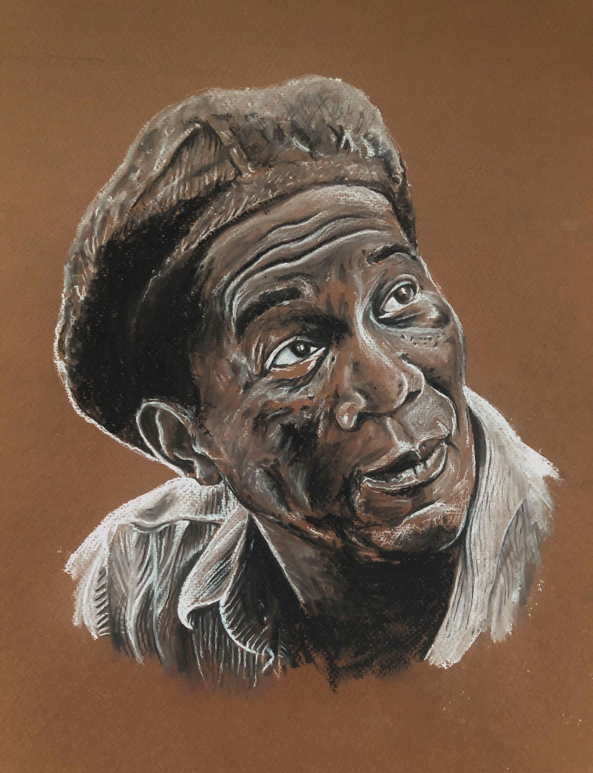 Chalk drawing of Morgan Freeman by Ben Mayhew