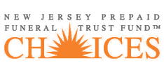 Logo for New Jersey Prepaid Funeral Trust Fund, with orange sunburst and