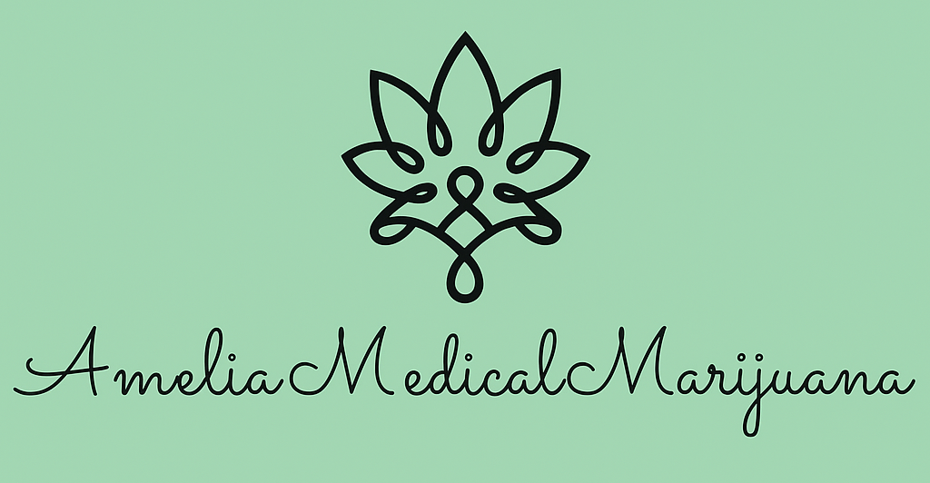 Amelia Medical Marijuana logo black text on green background
