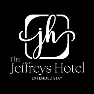 Jeffreys Hotel Extended Stay white logo, representing affordable lodging in Osceola, Iowa for crews, families, professionals