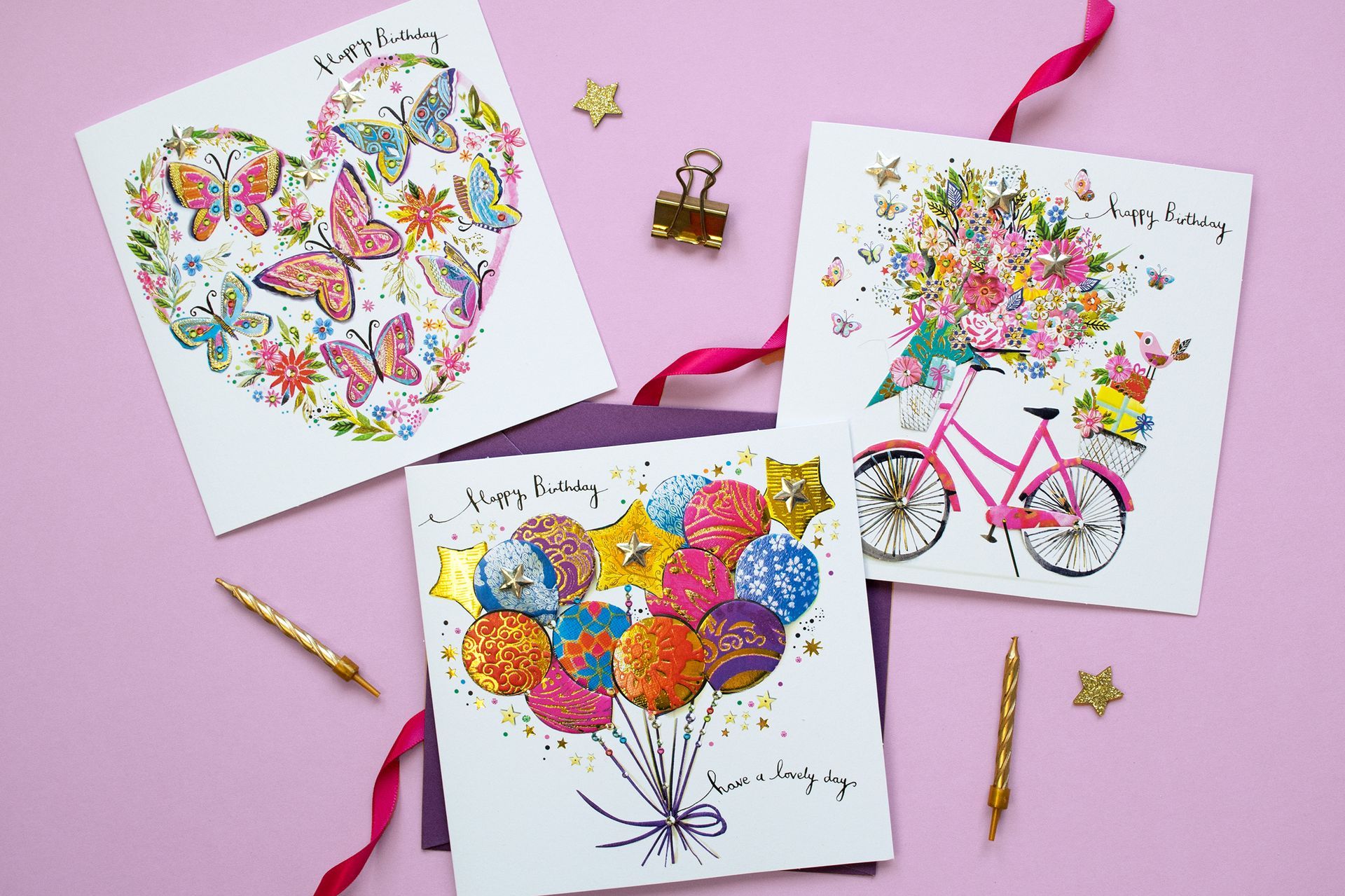 Image of pastel floral cards finished with gold foil