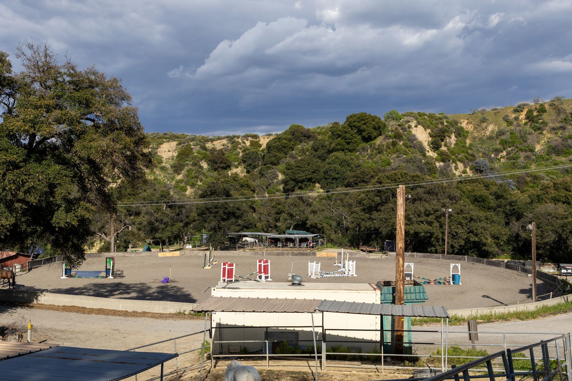 A fenced in area with a lot of trees in the background