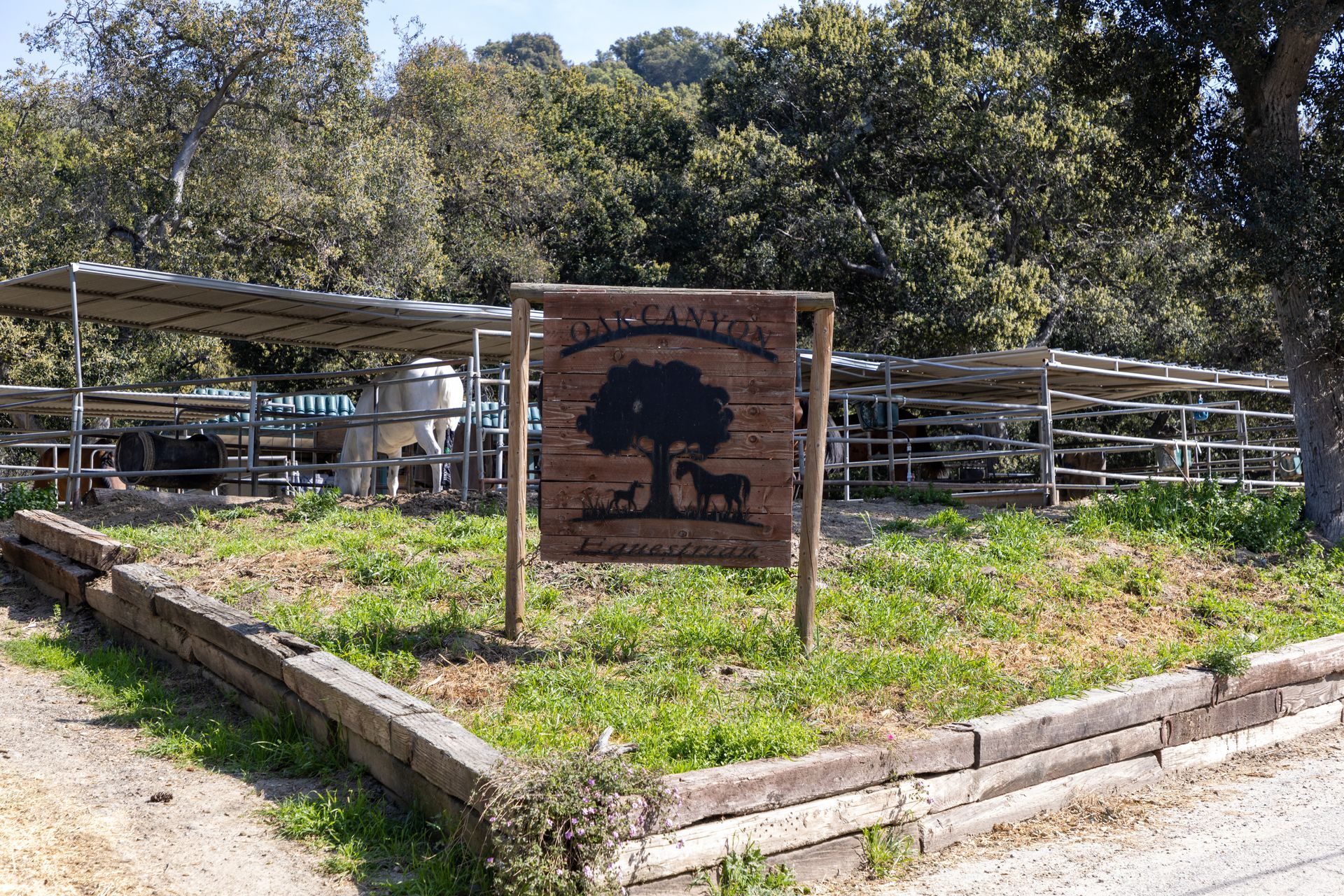 A wooden sign with a tree and animals on it