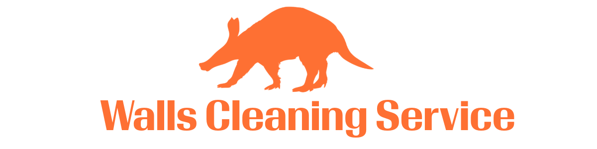 A logo for walls cleaning service with an orange kangaroo on a white background.