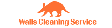 A logo for walls cleaning service with an orange kangaroo on a white background.