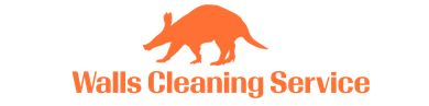 A logo for walls cleaning service with an orange kangaroo on a white background.