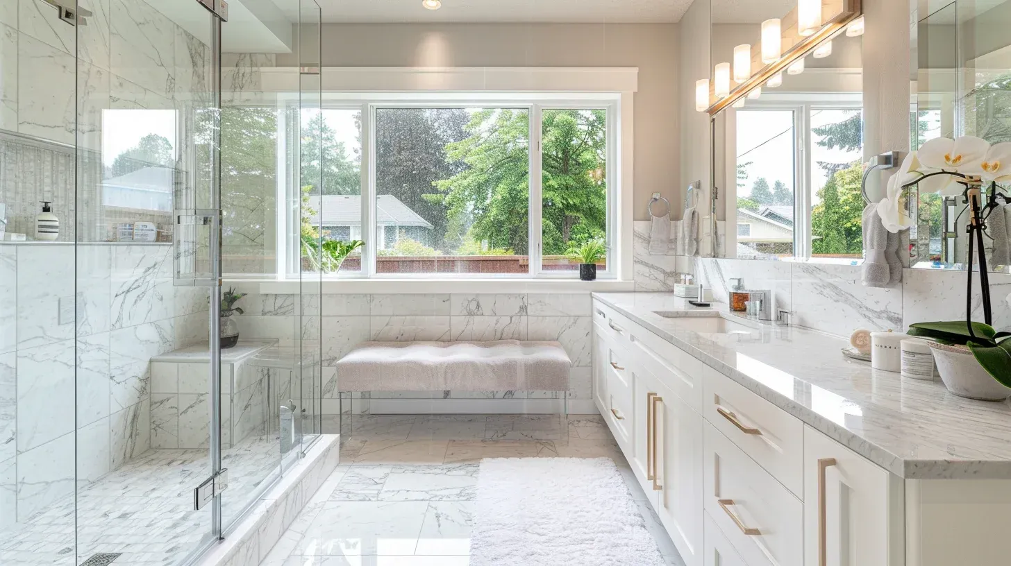 Vancouver BC bathroom remodeling project with freestanding tub and large-format porcelain tile. Double vanity installation improves practicality. Built to withstand daily wear and moisture.
High-end bathroom renovation Vancouver using natural stone vanity top and heated floors. Smart thermostat integrated. Backed by certified workmanship guarantee.
Bathroom remodel Vancouver Lower Mainland including shower valve replacement and waterproof rebuild. Updated LED lighting enhances brightness. Transparent cost breakdown provided.
Vancouver bathroom remodeling experts installing marble tile flooring and custom cabinetry. Integrated sink design adds sleek finish. Completed under municipal permit guidelines.
Luxury spa bathroom renovation Vancouver with soaking tub and rainfall shower. Porcelain slab walls reduce grout maintenance. Built for long-term durability.