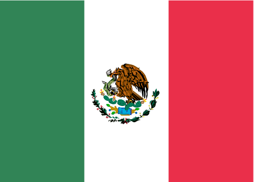 Mexicansk flag: grønne, hvide og røde lodrette striber med et ørneemblem på den hvide stribe.