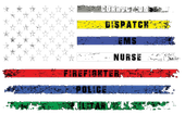 A flag with a firefighter , dispatcher , ems , nurse , police , and military on it.