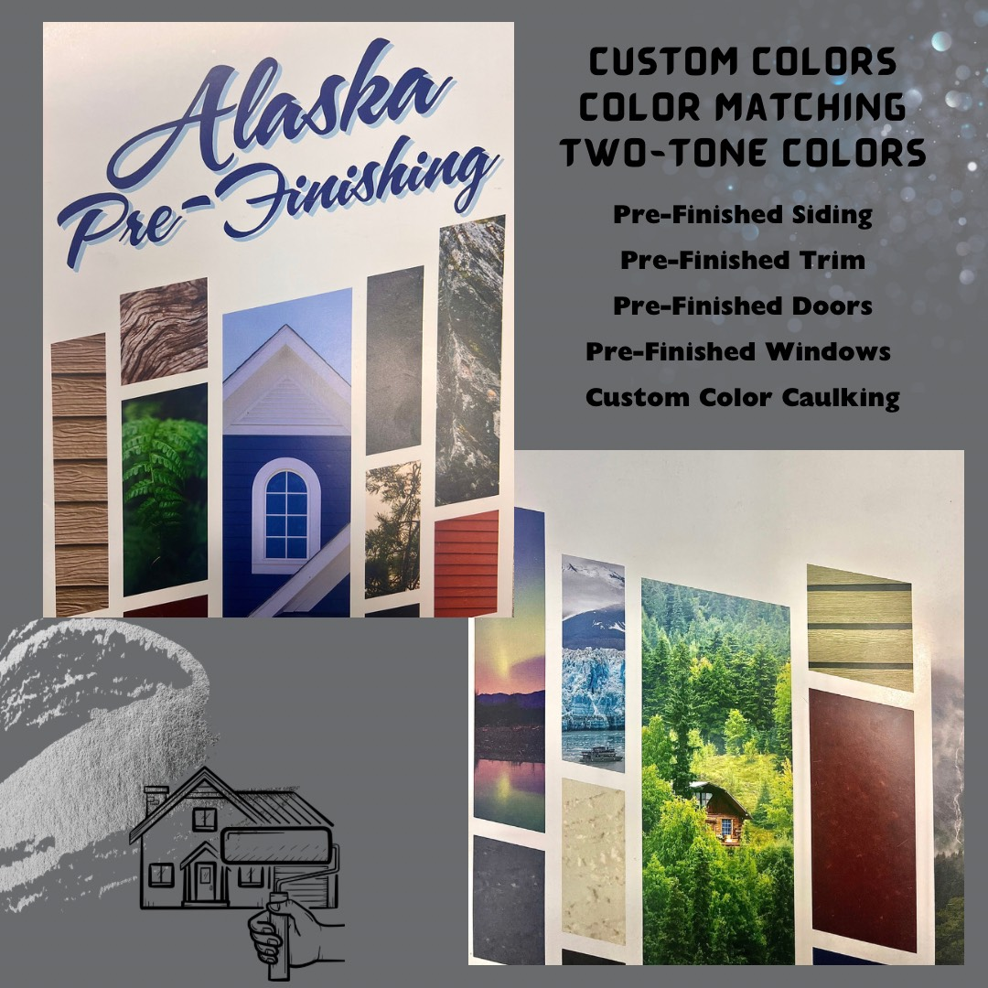 An advertisement for alaska pre-finishing shows different colors