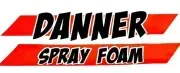Logo for Danner Spray Foam in black and white text on a red background.