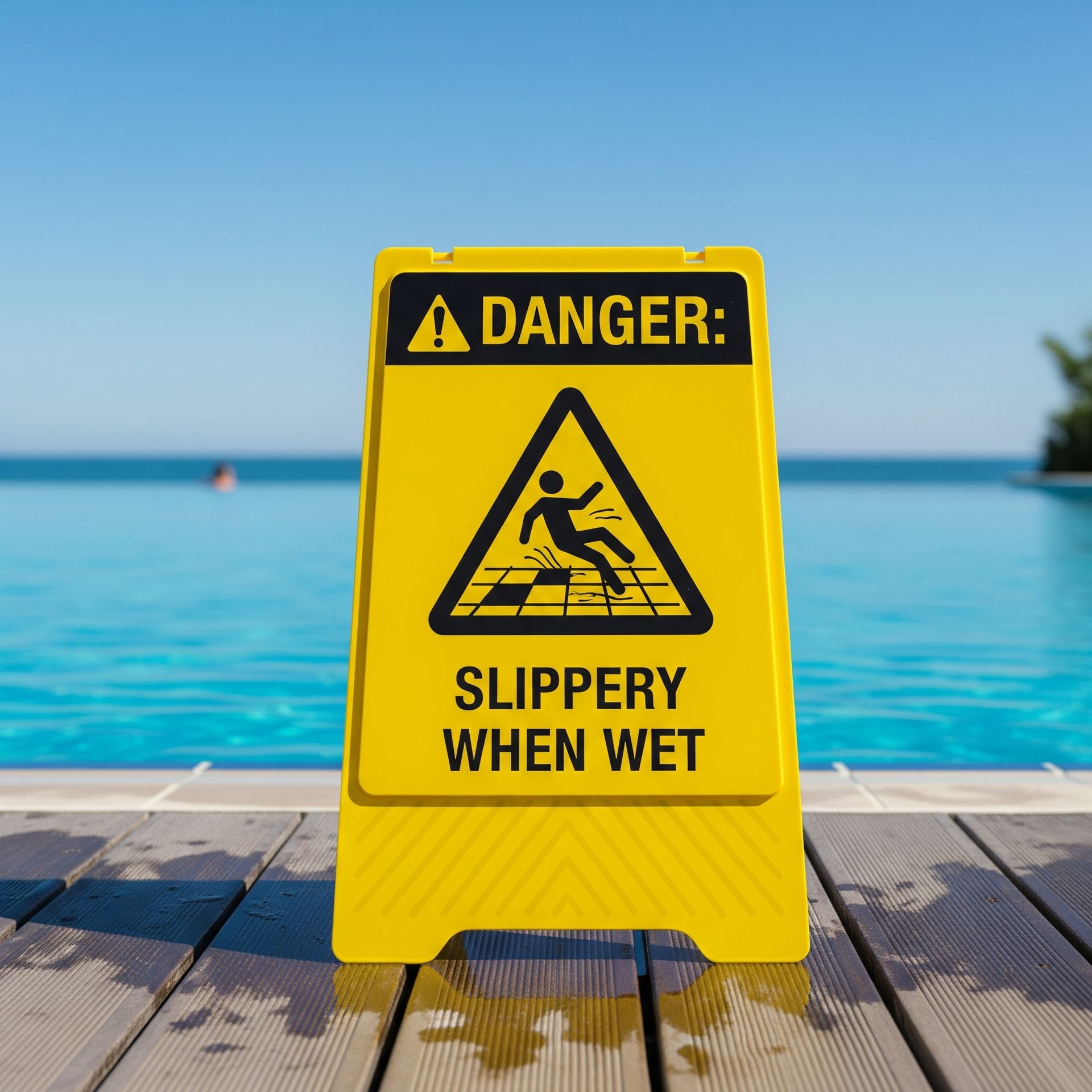 A yellow sign that says danger slippery when wet