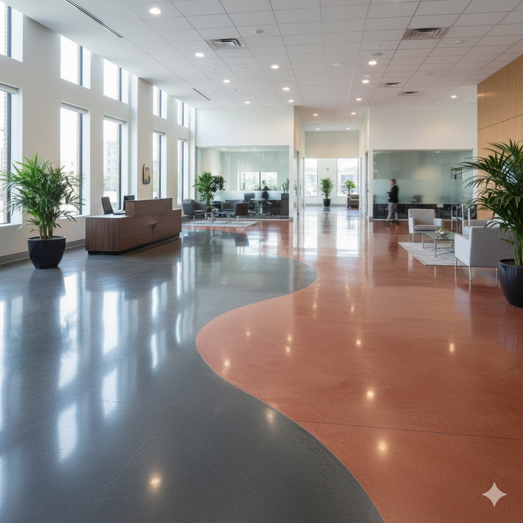 Guide on using 2 toned stained concrete in commercial spaces to achieve a modern, durable, and visua
