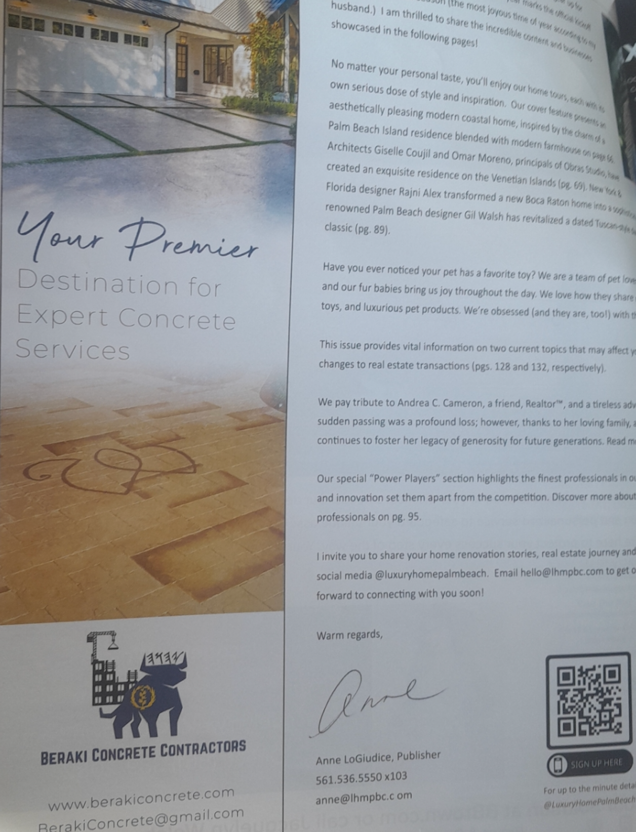 Beraki Concrete highlighted in big time magazine for Luxury