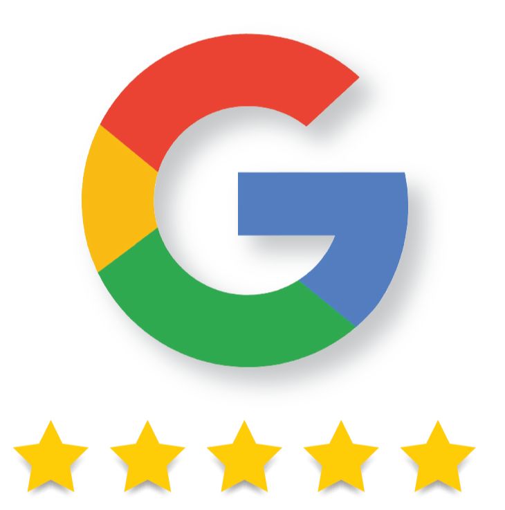 a google logo with five stars around it on a white background .