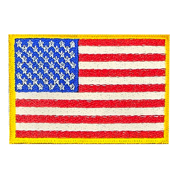 An american flag patch with a yellow border on a white background.