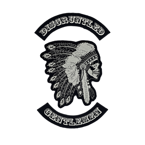 a patch with a skull wearing a native american headdress