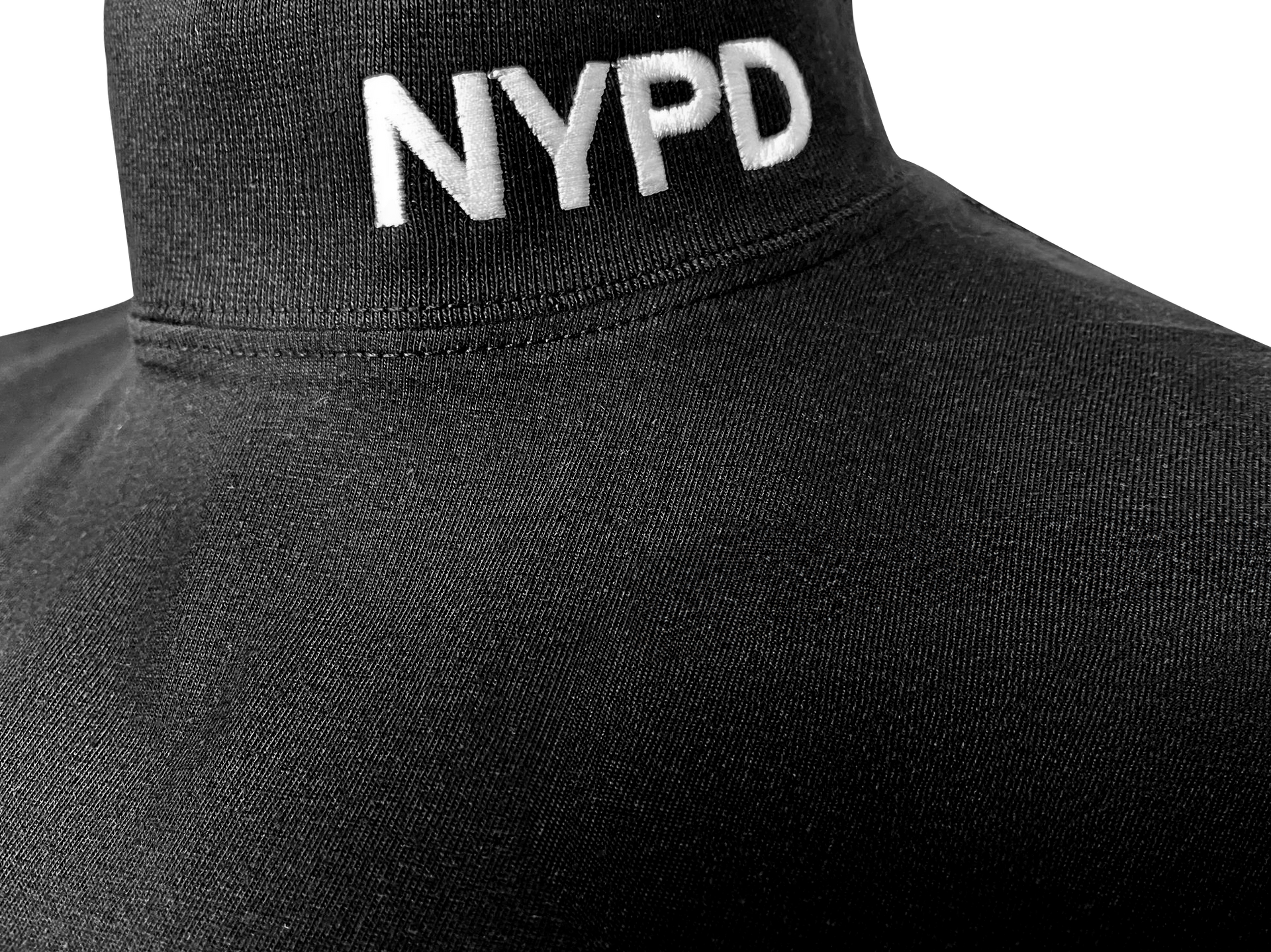 A black turtleneck with the word nypd embroidered on it.